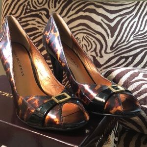 Shiny Peep Toe Leopard Print Pumps NIB